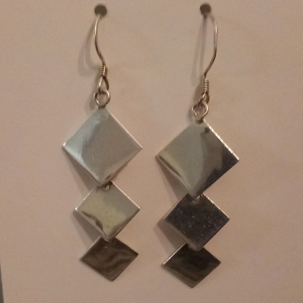 Sterling Silver Triple Square Dangle Earrings